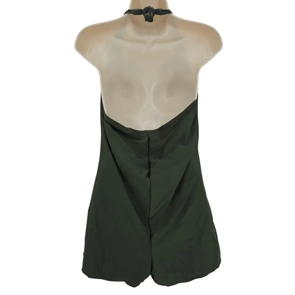 Tempt Me Womans size 6XL Retro Halter Boyleg One Piece Swimsuit Green NWOT